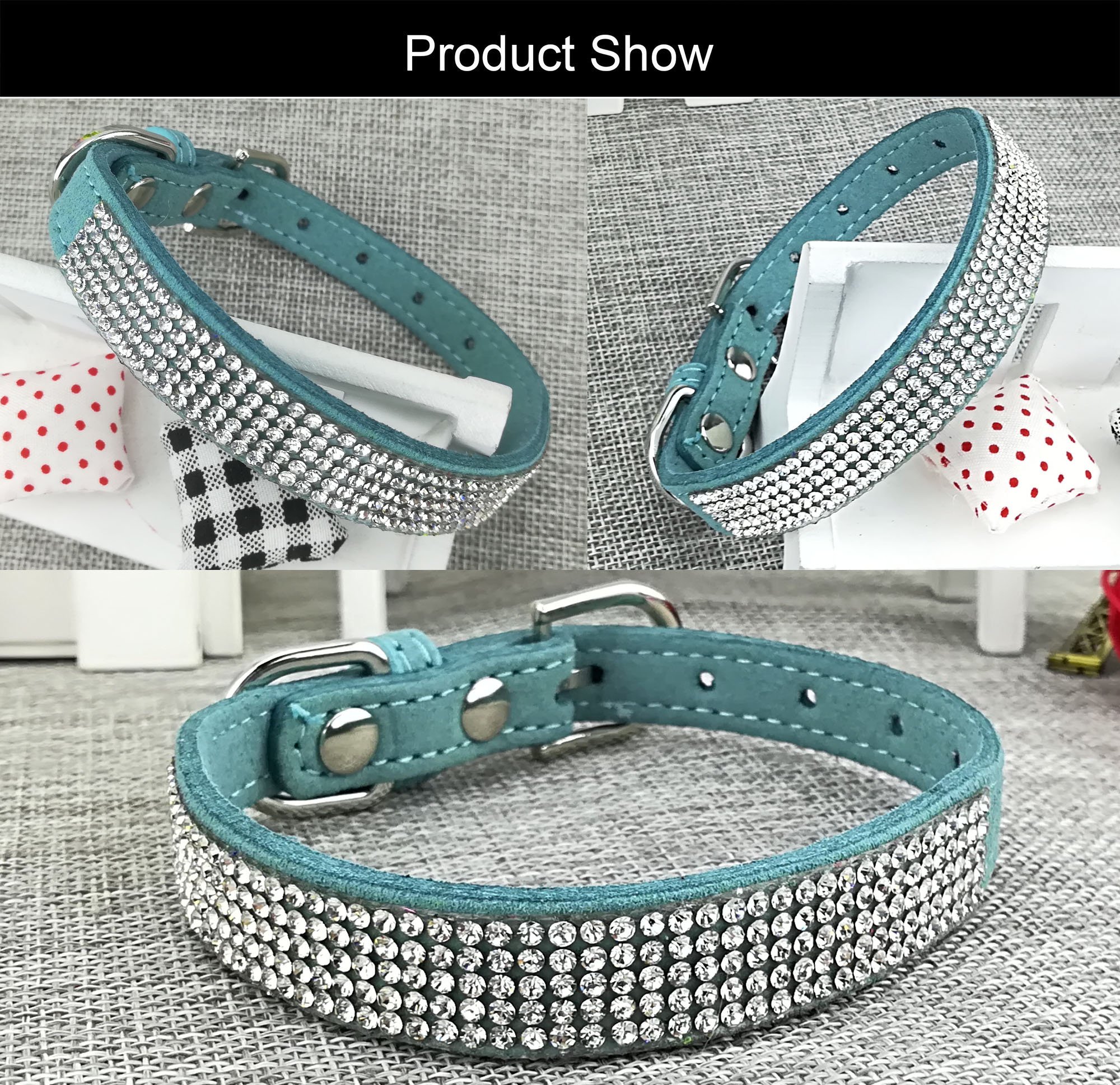 Sparkling Diamond Dog Collar with Leash - Soft Suede Pet Collar & Leather Lead for Small Dogs & Cats | Perfect for Daily Walks, Pet Parties & Fashion Accessories