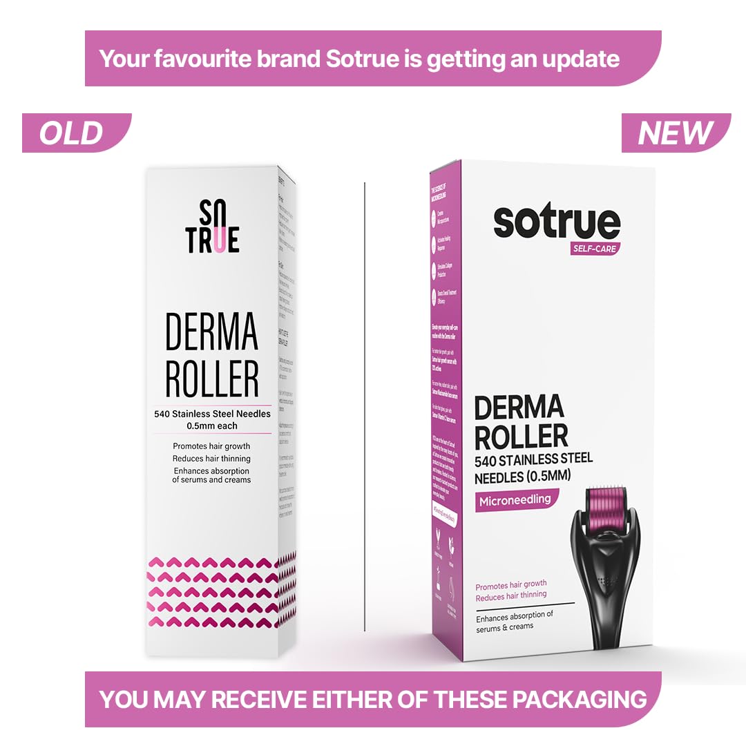 Sotrue 0.5mm Derma Roller with 540 Titanium Needles for Hair Growth & Acne Scar Treatment | Hair Follicle Activator | Damaged Hair Repair | Safe & Effective Skin Care Tool | Perfect for Home Use & Salon Treatments