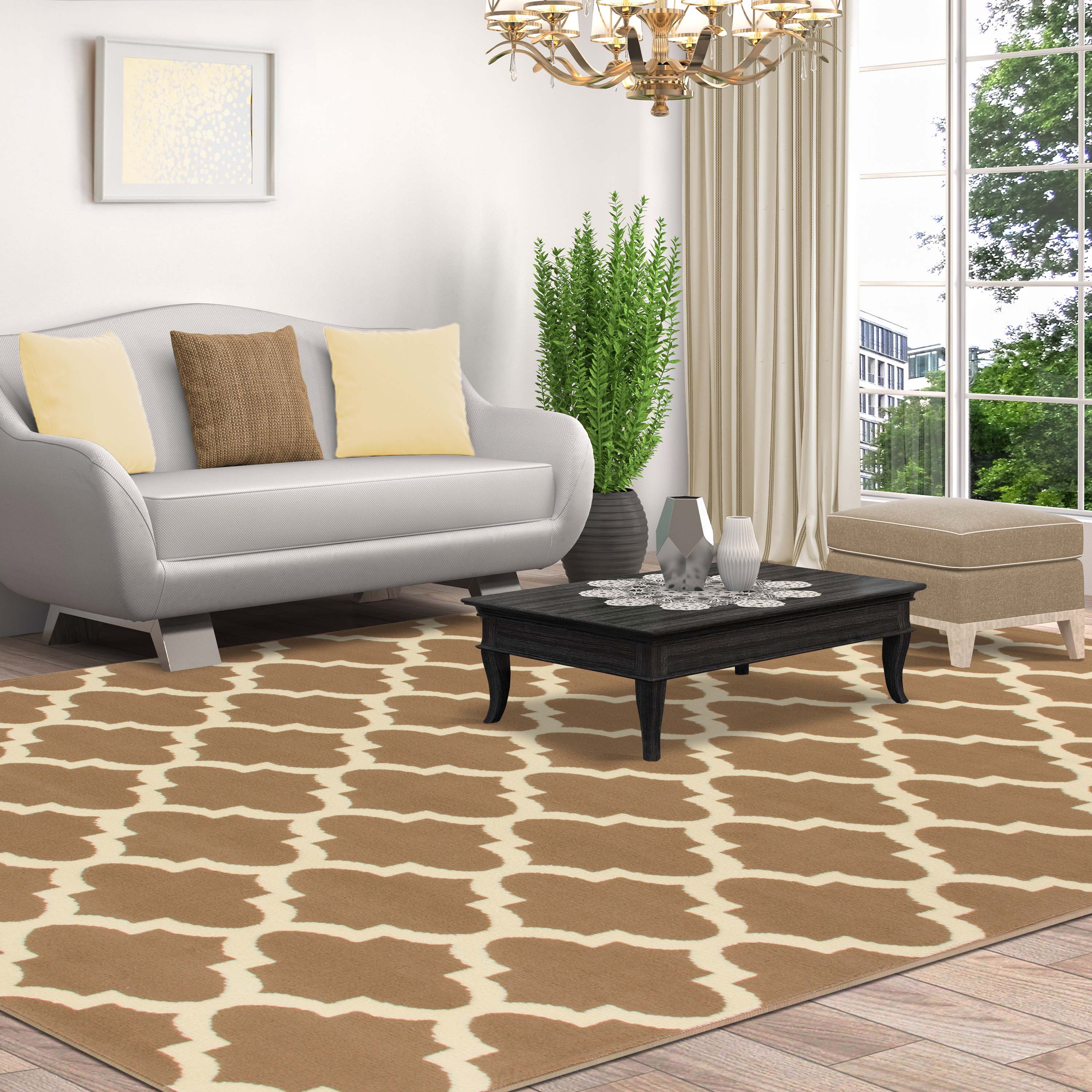 Modern Quatrefoil Geometric Trellis Indoor Area Rug - Non-Slip Soft Living Room Carpet - Perfect for Bedroom, Nursery, Dorm & Home Decor