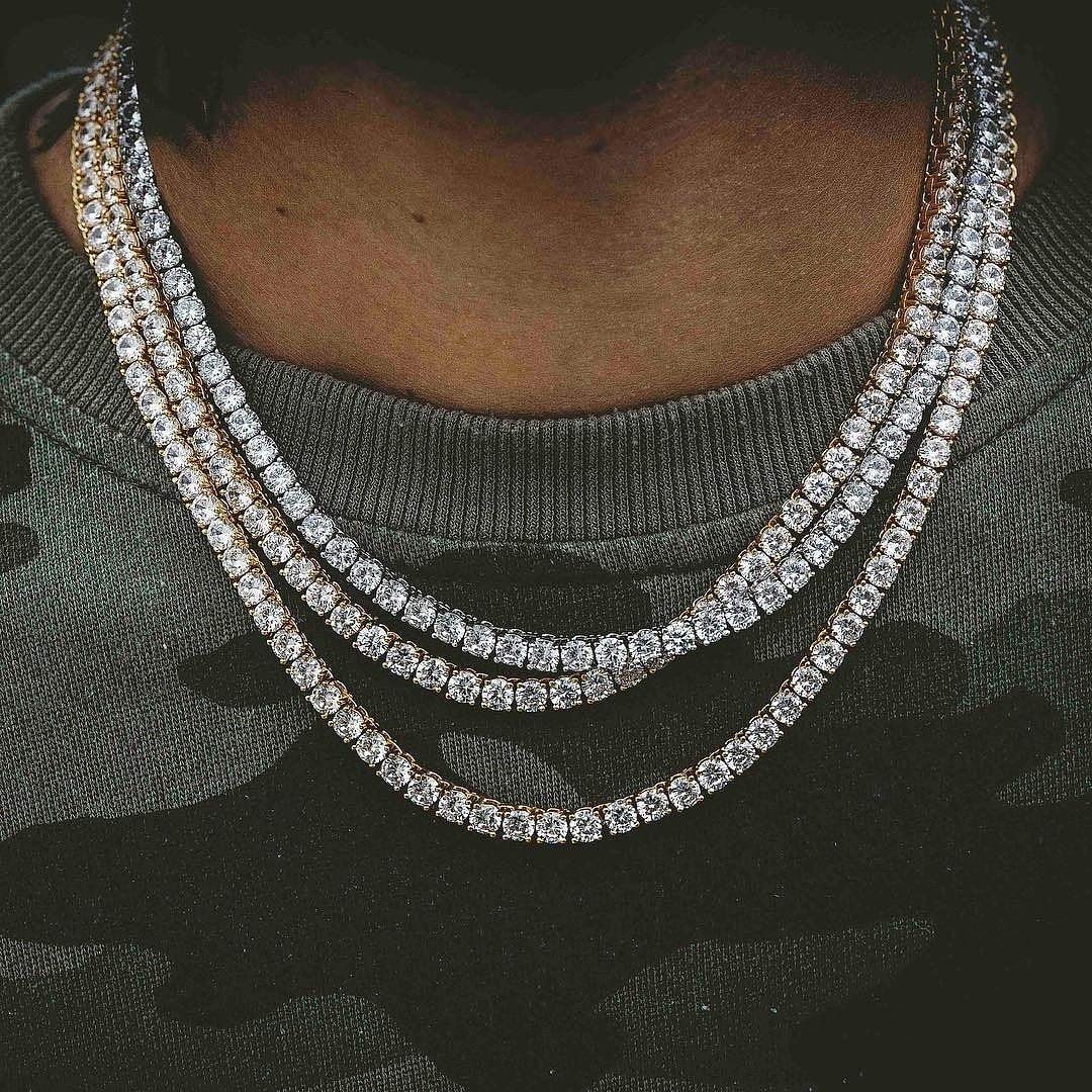 TOPGRILLZ 14K Gold Plated Tennis Necklace for Women & Men - 3/4/5/6mm Cubic Zirconia Diamond Choker Chain - Silver Iced Out Link Necklace - Perfect for Parties, Weddings & Special Occasions