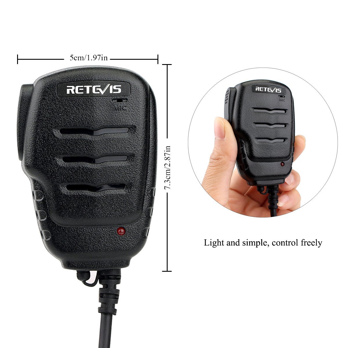 Retevis RS111 2-Pin Speaker Microphone for Walkie Talkies - Compatible with Retevis RT24, RT27, RT22, RT3S, RT5, RT5R, RT28, Baofeng UV-5R, BF-888S, Kenwood, Wouxun, TYT Radios (1 Pack) - Ideal for Outdoor Adventures, Construction Sites & Emergency Communication