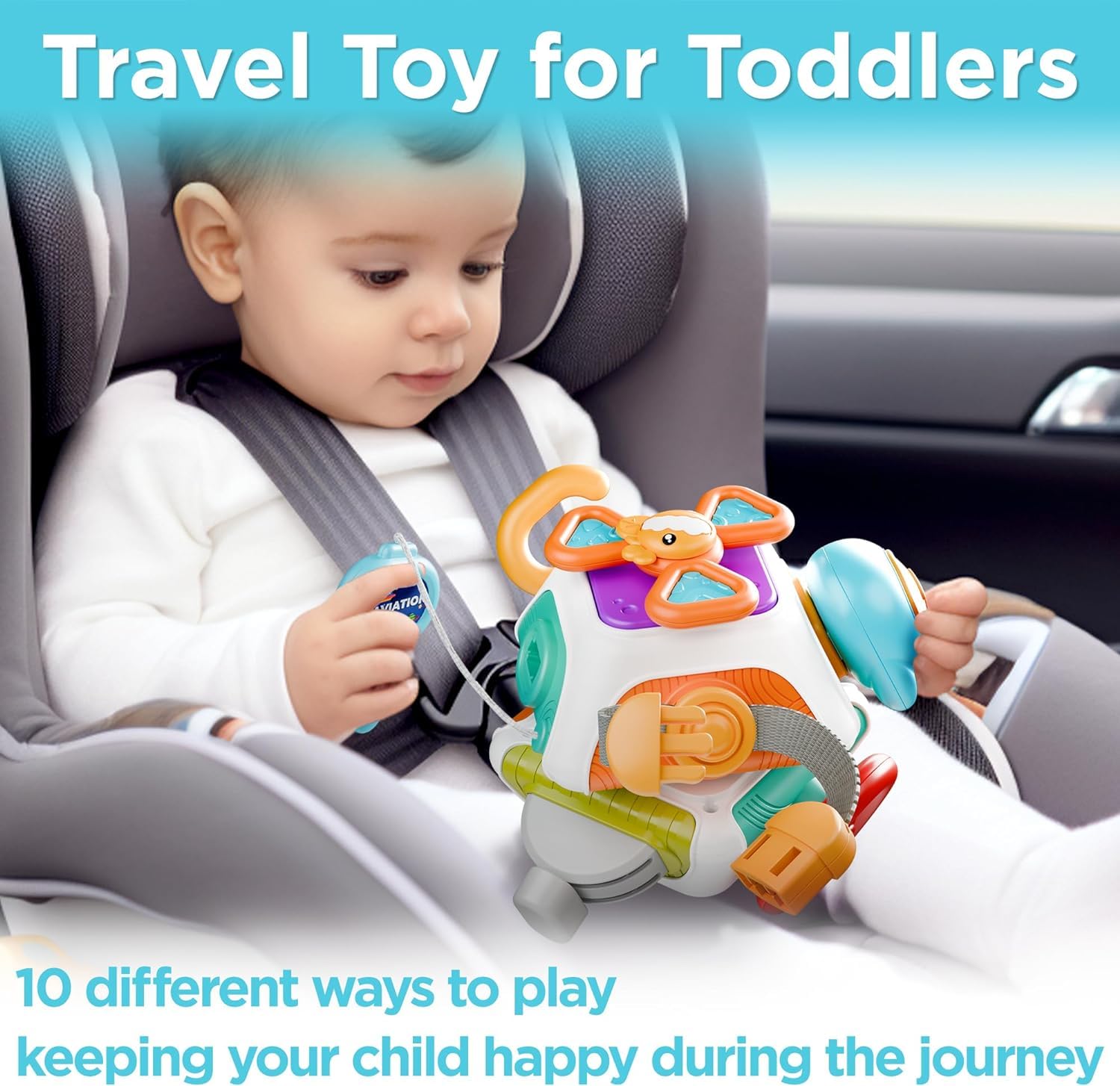 Montessori Toys for 1-3 Year Old Toddlers - Sensory Busy Board Cube & Educational Learning Activities | Travel Toys for Infants | Perfect Birthday Gift for Boys & Girls (12-18 Months) - Ideal for Airplane Travel, Car Rides & Early Childhood Development