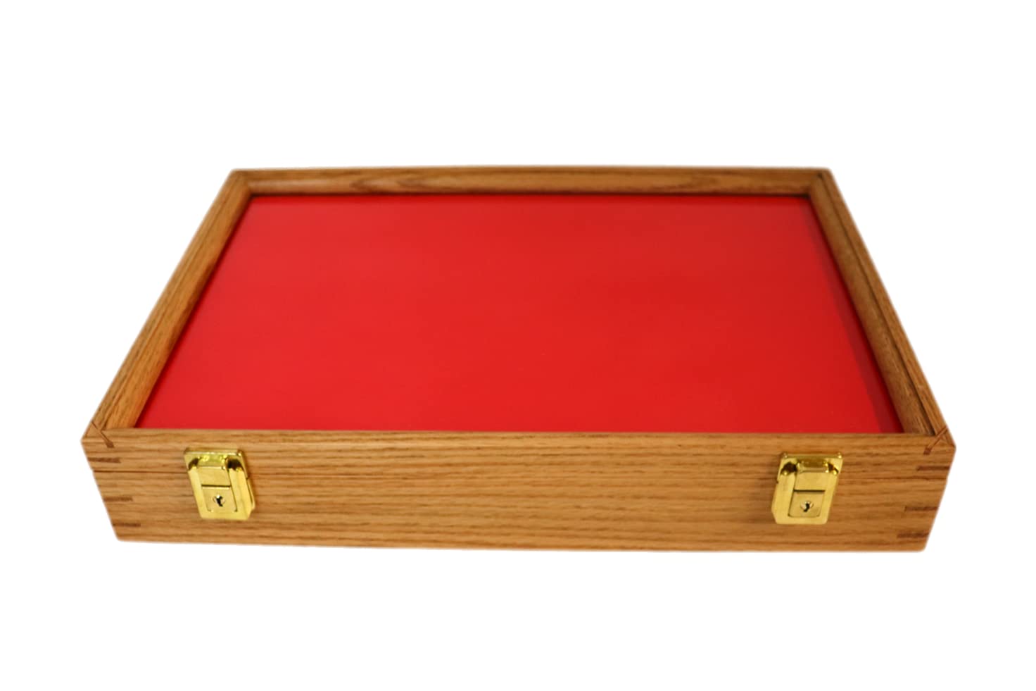 Premium Oak Wood Display Case - Showcase Collectibles, Knives, Arrowheads, Pins & Medals - 18