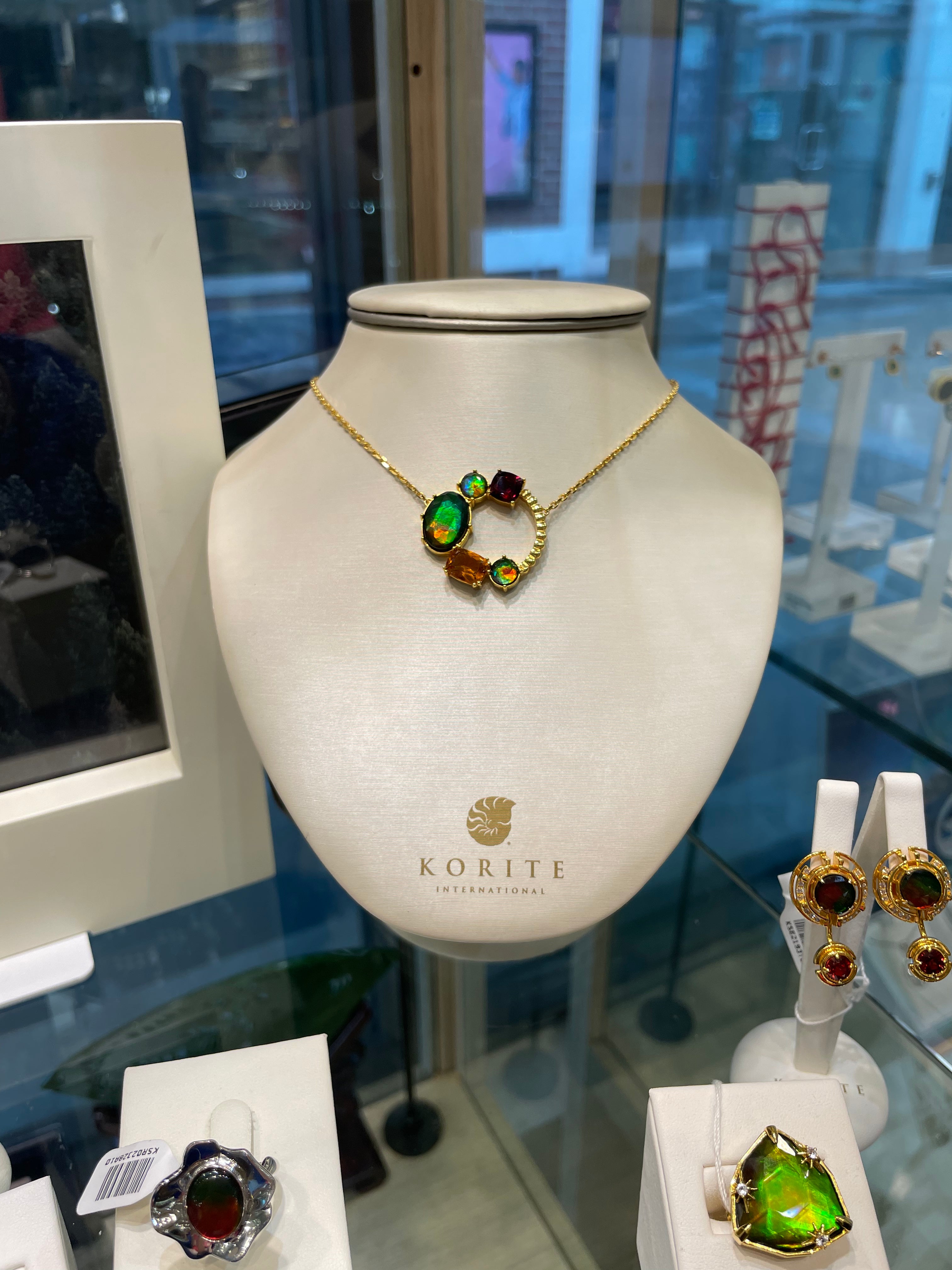 18K Gold Vermeil Ammolite Necklace with Garnet & Citrine - Elegant Slider Pendant for Women | Perfect for Weddings, Parties & Special Occasions