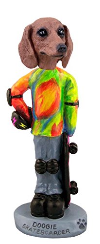 Collectible Dachshund Red Skateboarder Dog Figurine - Unique Miniature Statue for Home Decor, Gift, or Dachshund Lover Collection | Perfect for Shelves, Desks, and Themed Displays