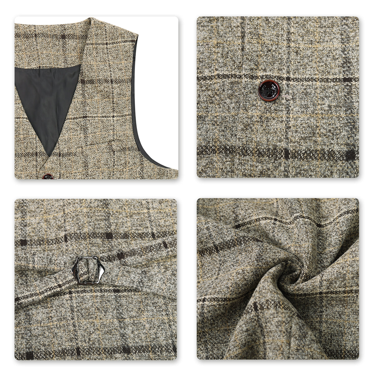 Men's Beige Plaid One-Button Wool 3-Piece Suit | Formal Business Attire for Weddings, Office & Special Occasions