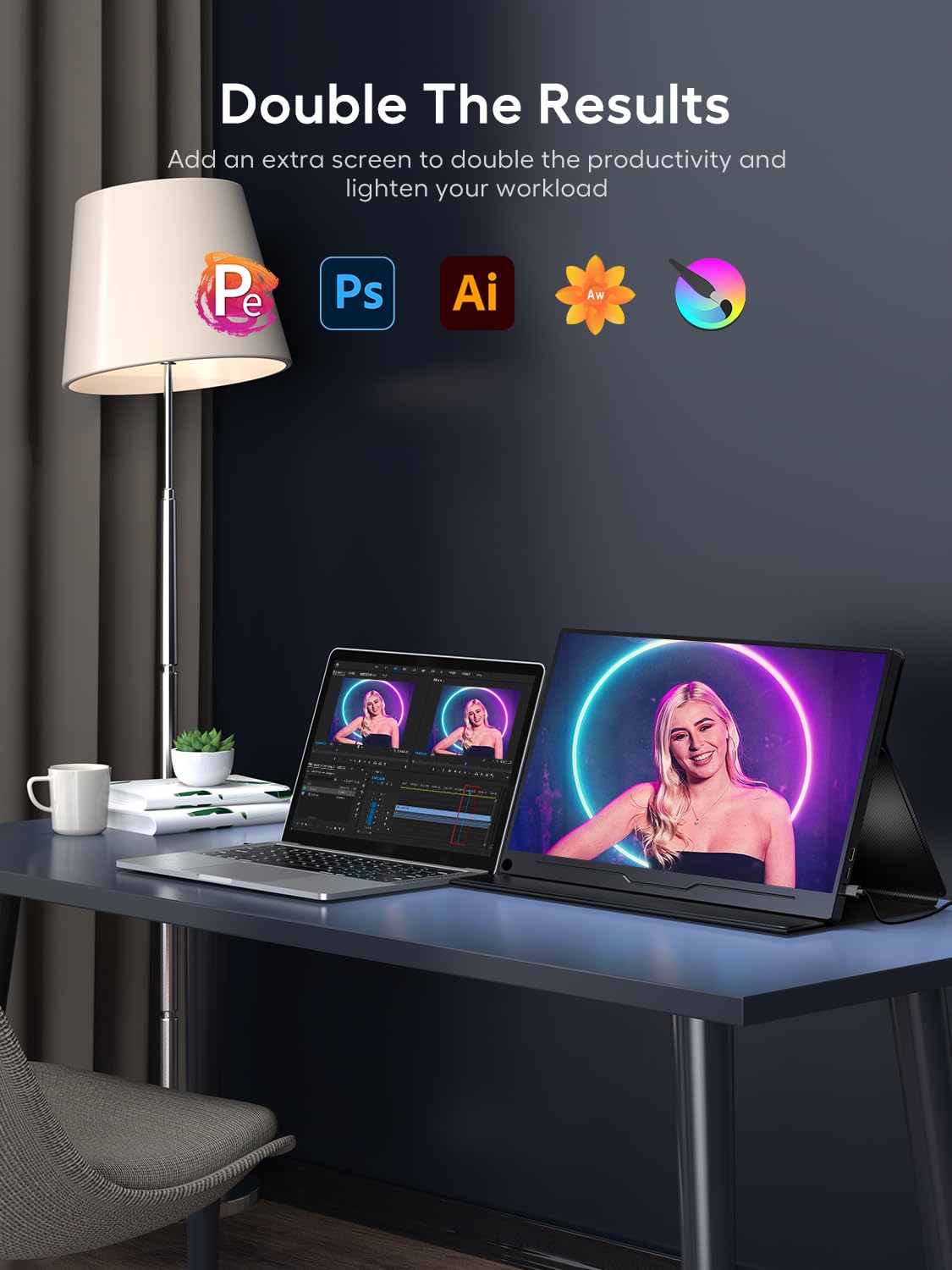 UPERFECT 18.5 Inch Portable Monitor - 120Hz Full HD 1920x1080 IPS Screen USB-C Mini HDMI for Mac PC Laptop Phone PS5 Xbox - VESA Mount Compatible - Perfect for Gaming, Work & Travel
