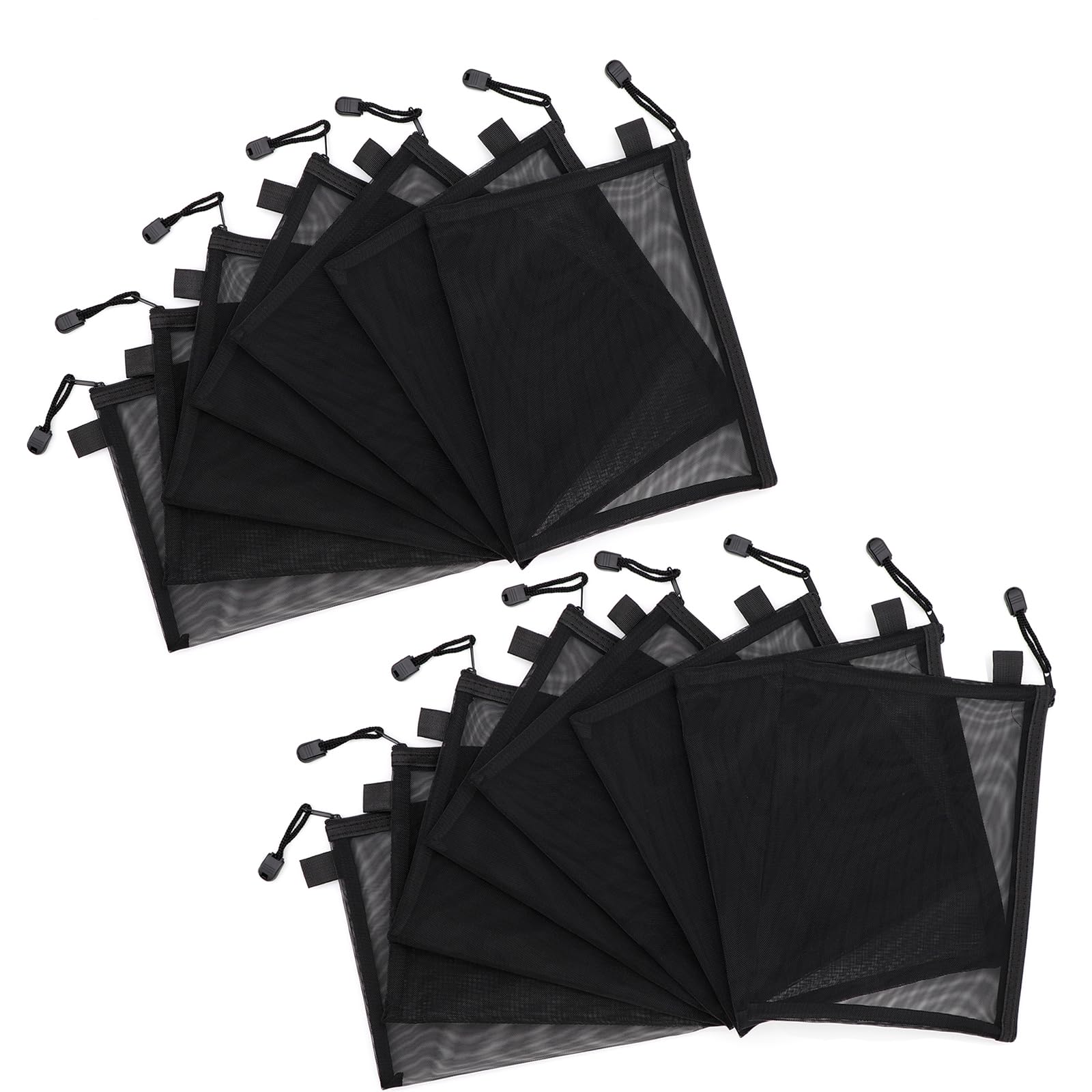 15 Pack Black Mesh Zipper Pouches - 9.8 x 7.1 Inch Mesh Makeup Bags, Travel Cosmetic Organizers, Pencil Cases for School & Office (Set of 15) - Perfect for Travel, Gym, Toiletry & Daily Organization