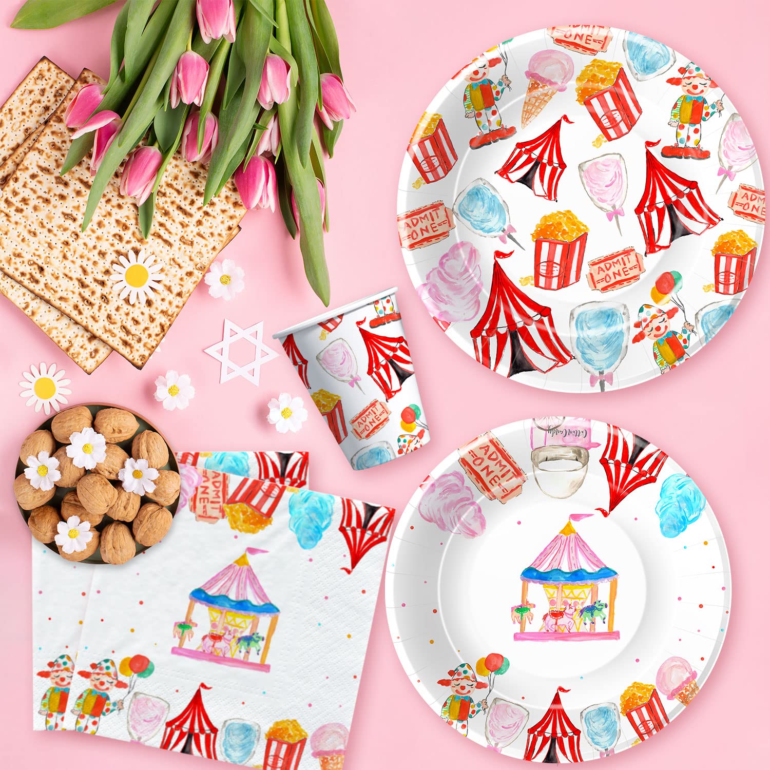 Circus Carnival Birthday Party Supplies Set - 24-Piece Dinnerware Kit with Plates, Cups & Napkins for Carnival Themed Decorations | Perfect for Kids Birthday Parties, Circus Events & Themed Celebrations