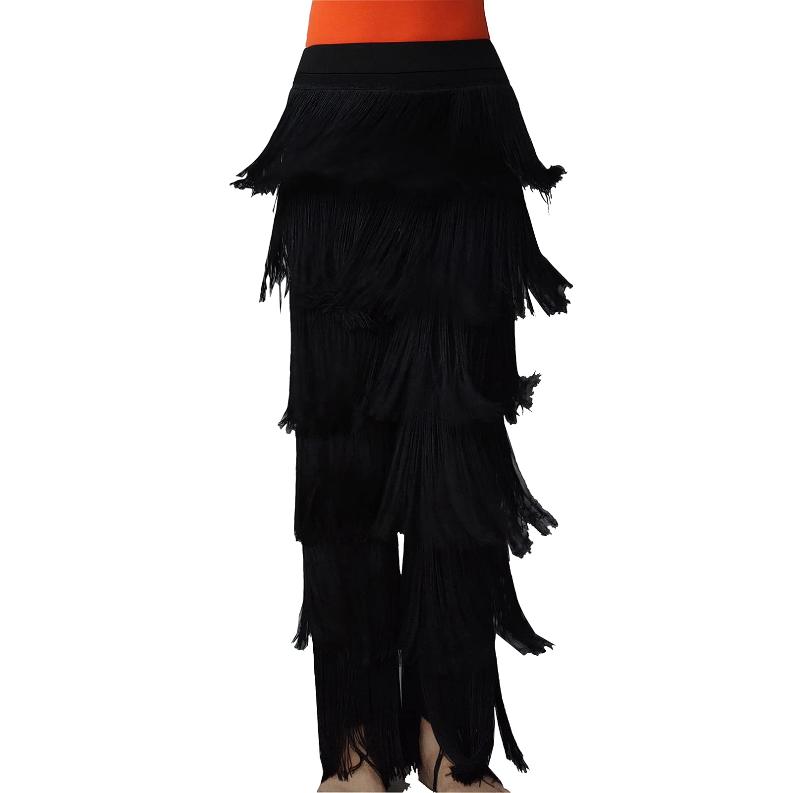 Whitewed Long Fringe Tassel Latin Salsa Ballroom Dance Pants - Women's Performance Trousers for Professional Dancers | Perfect for Salsa, Tango, and Ballroom Dance Competitions