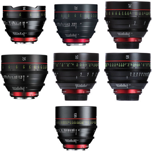 Canon EF CN-E Cinema Prime 7 Lens Kit (14mm, 20mm, 24mm, 35mm, 50mm, 85mm, 135mm) - Professional Cine Lenses for Filmmaking, Videography & Cinematic Photography