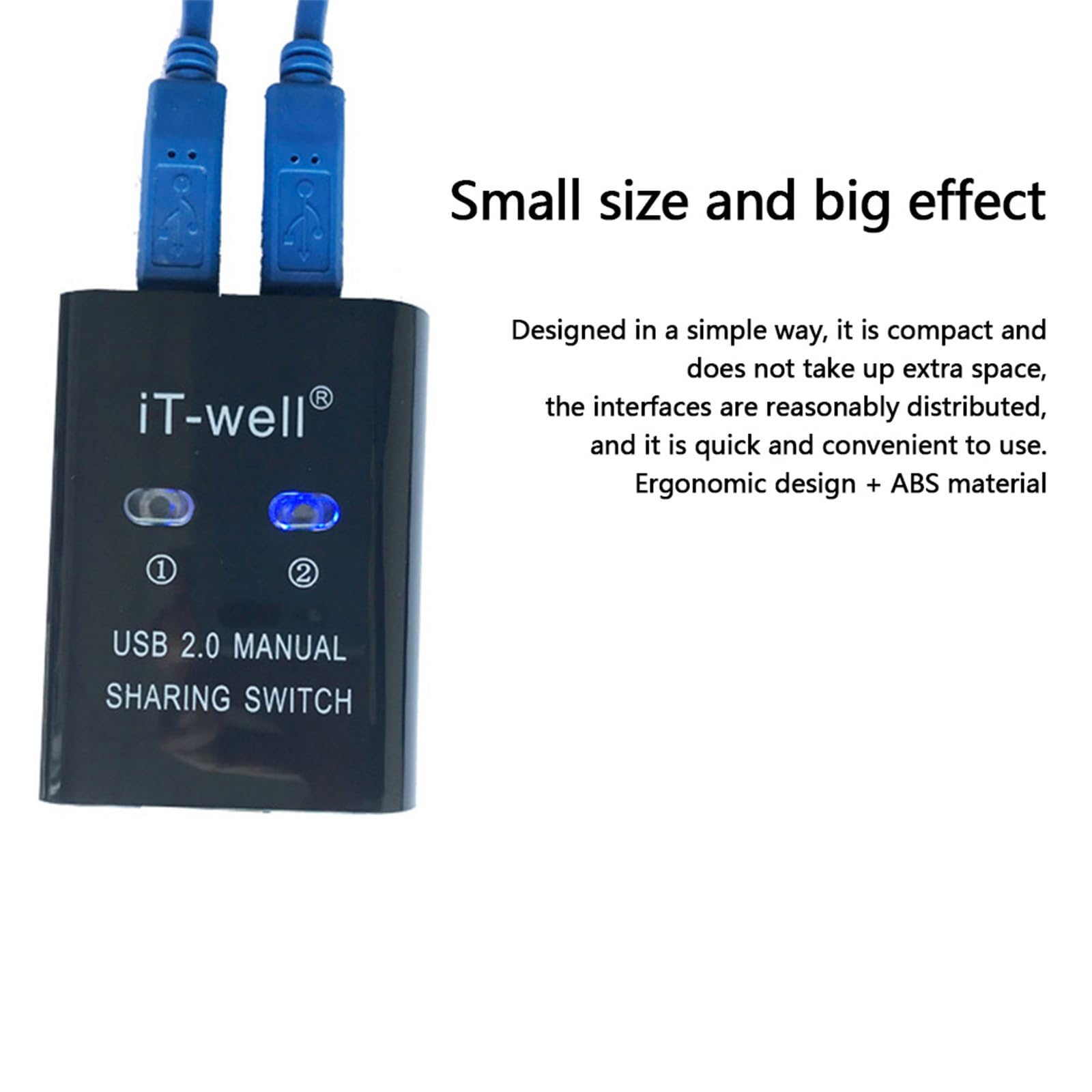 HOOLRZI 2-Port USB 2.0 Manual Switch Hub - 2 In 1 Out Printer Sharing Device & Data Transfer Converter for PC/Laptop (Black/White) - Perfect for Home Office & Multi-Device Workspace Setup