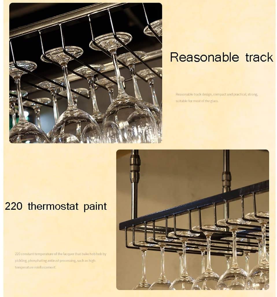 Industrial Ceiling Mounted Wine Glass Holder - Adjustable Height Hanging Rack for Stemware (Black, 90×35cm) - Perfect for Home Bars, Restaurants & Kitchen Storage