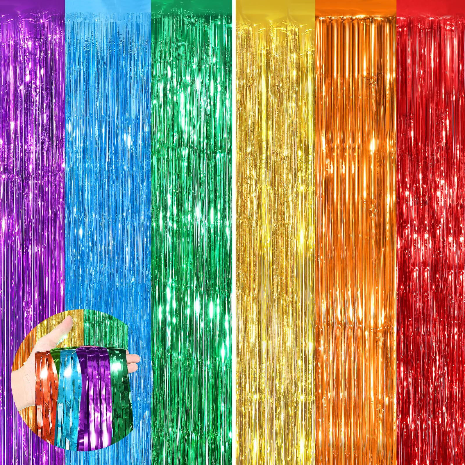 Rainbow Metallic Tinsel Foil Fringe Curtains Backdrop - 2 Pack (3.3x8.3Ft) | Party Streamers for Birthday, Halloween, Christmas Decorations | Foil Curtain Backdrop for Bachelorette, Bridal Party, Baby Shower & Photo Booth Background