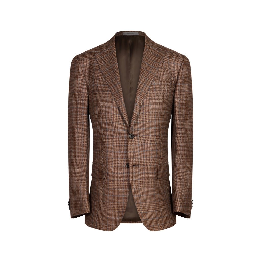 Corneliani Men's Premium Wool Blend Blazer - Brown & Blue Classic Fit for Business & Formal Occasions | Office Wear, Weddings & Special Events