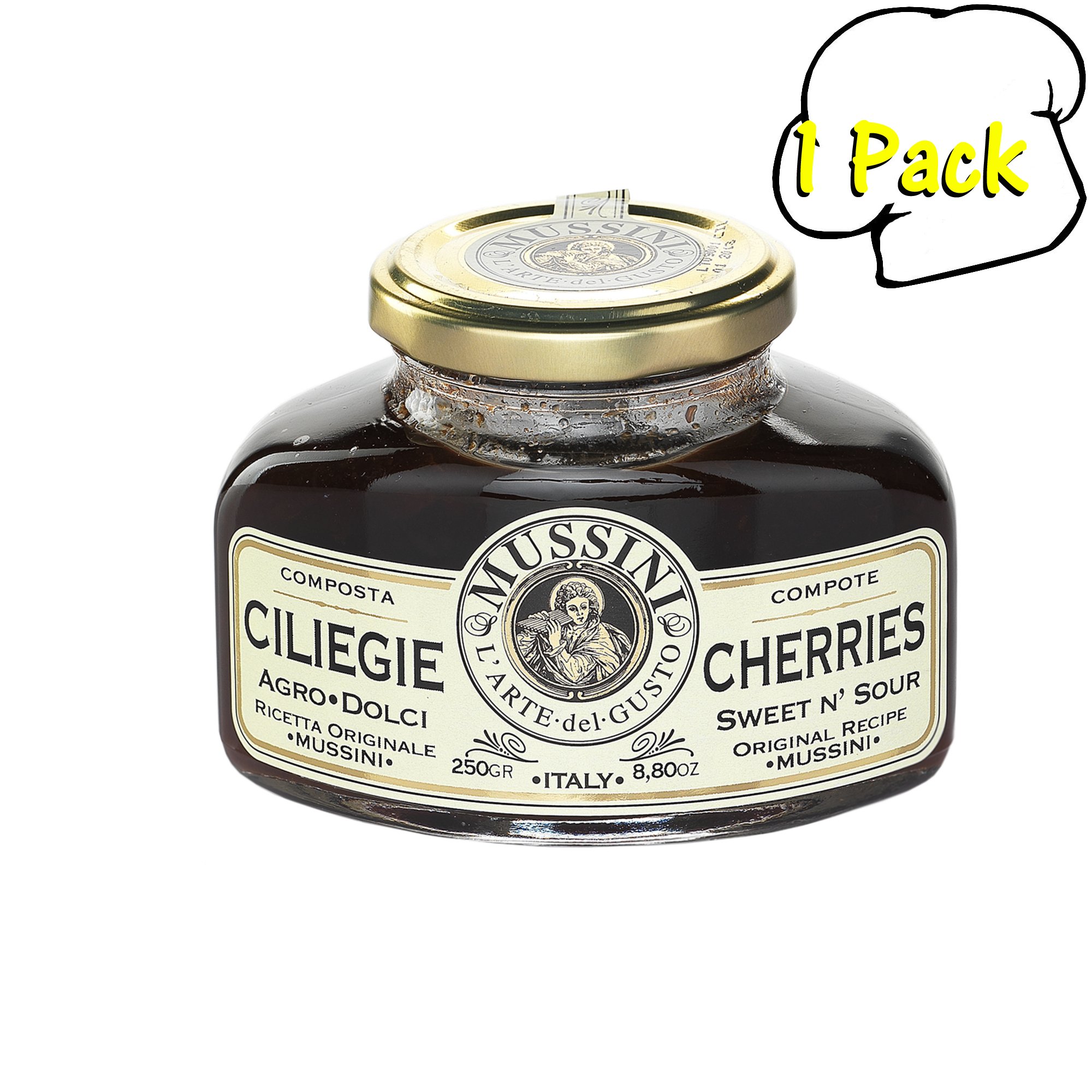 Mussini Cherries and Balsamic Vinegar Compote - 8.8 oz Jar, Gourmet Fruit Preserve, Sweet & Tangy Glaze for Cheese, Desserts, Charcuterie Boards - Perfect for Gifts, Breakfast, and Fine Dining
