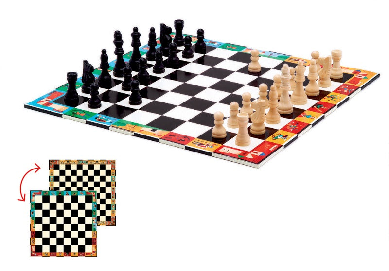 Premium Djeco Wooden Chess & Checkers Set - Classic Strategy Board Game for Kids & Adults - Perfect for Family Game Nights & Educational Play