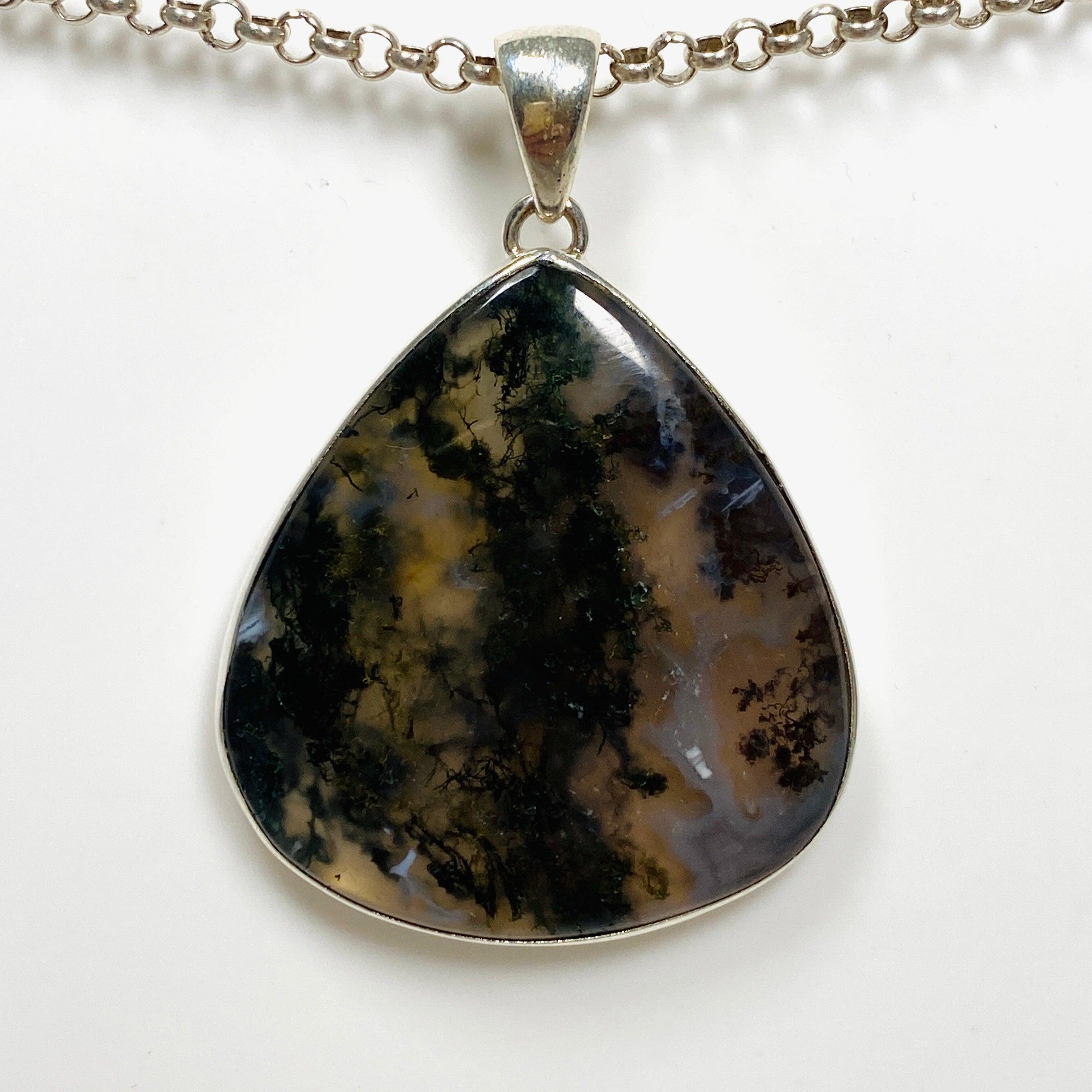 Natural Moss Agate Teardrop Pendant Necklace - 925 Sterling Silver Jewelry KPGJ3623 | Elegant Gift for Women, Boho Chic Accessory for Everyday Wear & Special Occasions