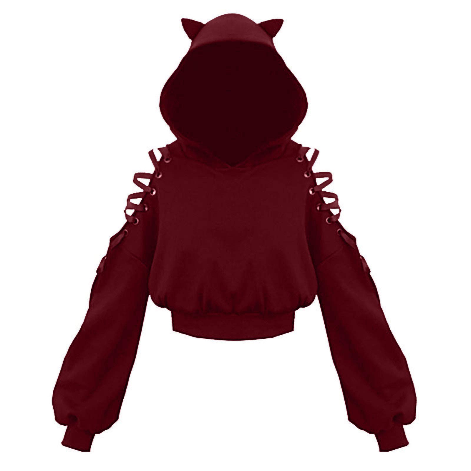 Gothic Pullover Hoodie for Women - Halloween Bandage Long Sleeve Crop Top with Cute Cat Ears | Cozy Fall Sweatshirt for Casual Wear, Costume Parties & Street Fashion