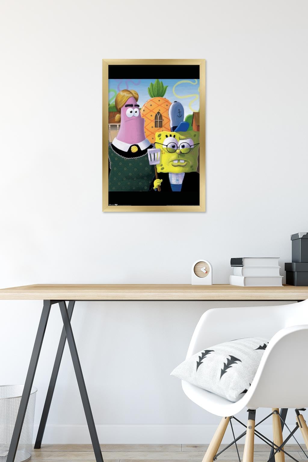 Trends International Nickelodeon SpongeBob SquarePants American Gothic Wall Poster - 14.725 x 22.375 Inches Gold Framed Art Print - Perfect for Kids' Rooms, Game Rooms & Pop Culture Decor