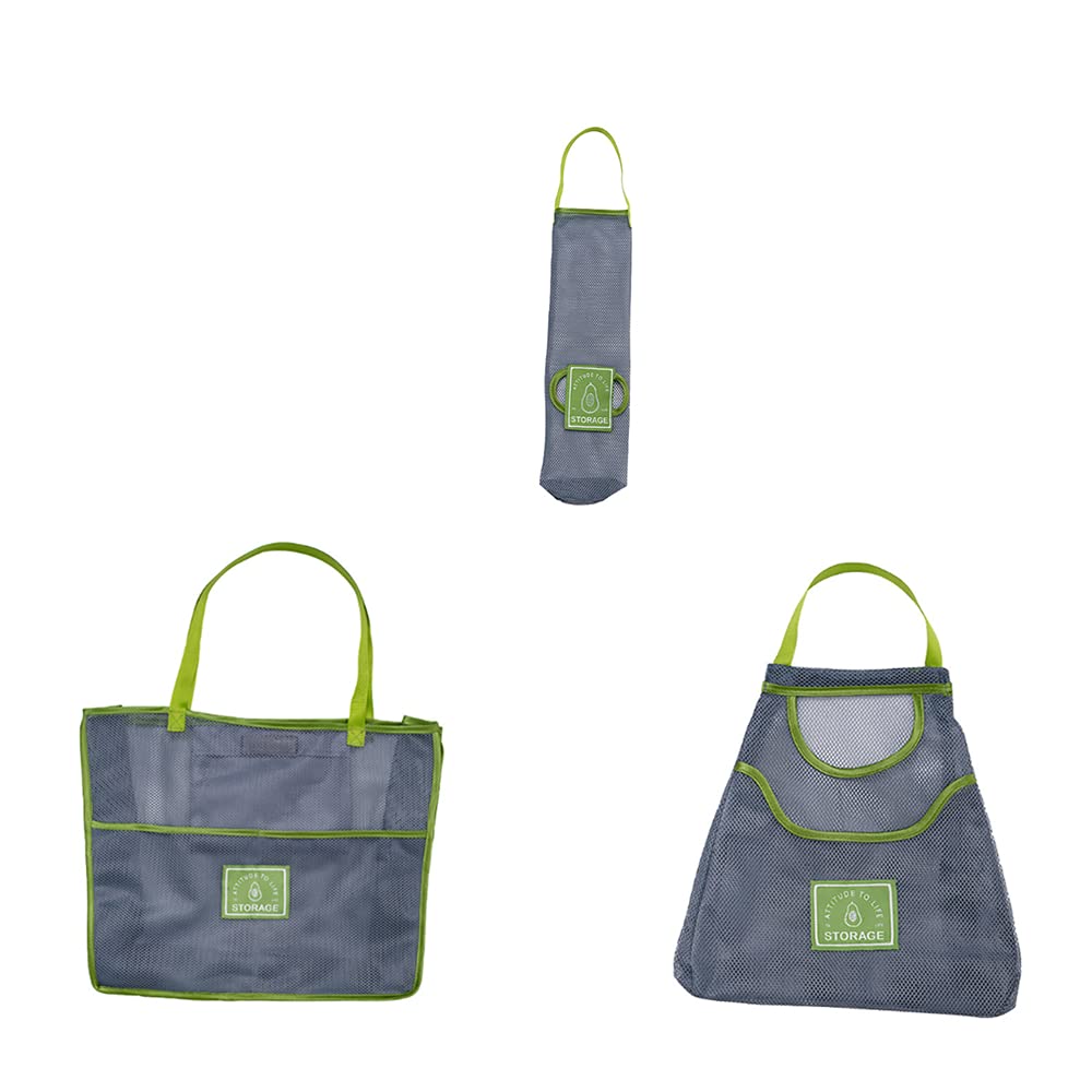 3Pcs Reusable Mesh Produce Bags for Fruits & Vegetables - Washable Grocery Tote Bags with Hanging Hook, Small/Medium/Large Sizes for Shopping, Food Storage & Snacks - Eco-Friendly Kitchen Storage Solution for Farmers Market, Supermarket & Home Organization