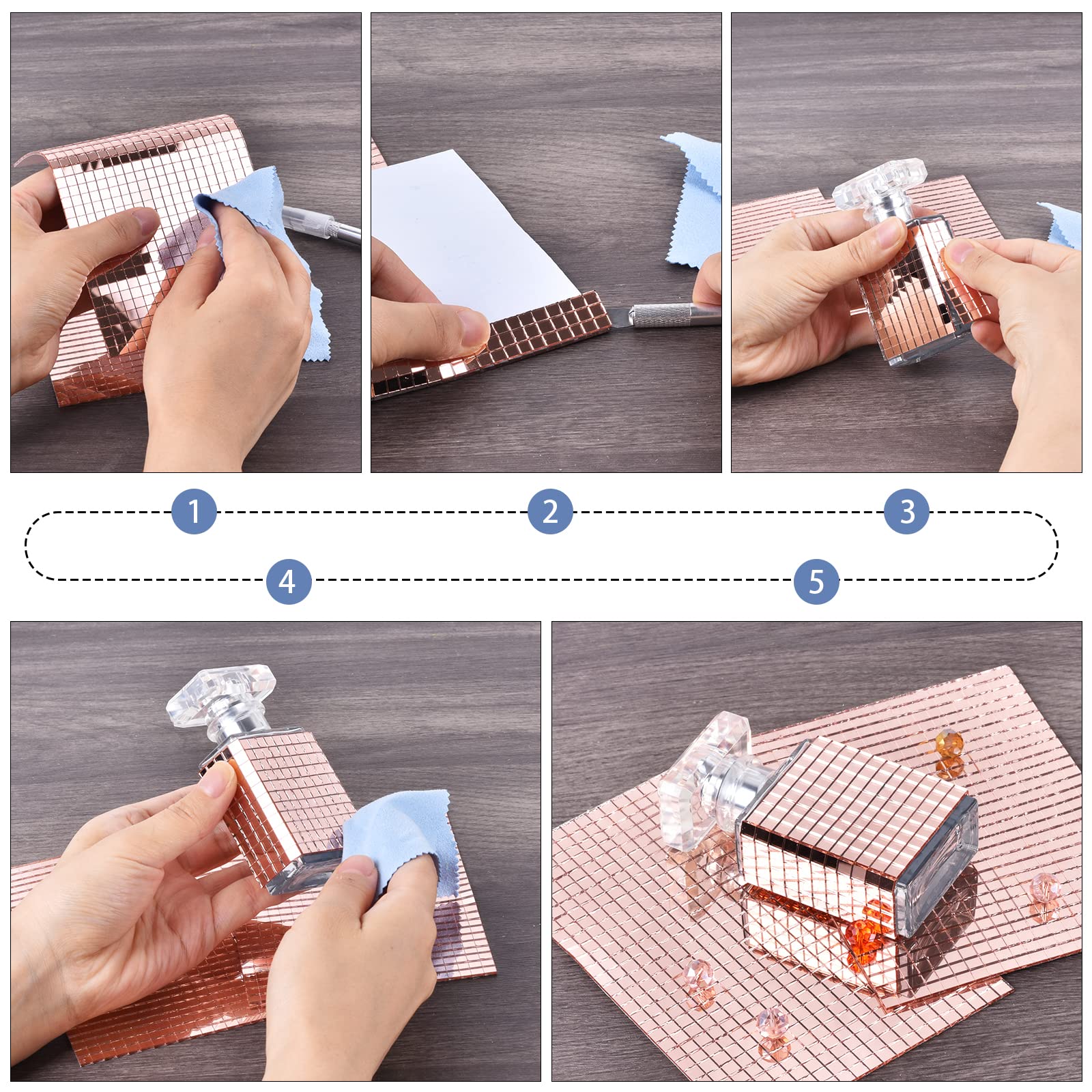 3600Pcs Self-Adhesive Mirror Mosaic Tiles - Mini Square Glass Mirror Stickers for DIY Crafts, Home Decor, Disco Ball & Wall Art (5×5mm, Rose Gold) - Perfect for Bedroom, Bathroom & Party Decorations