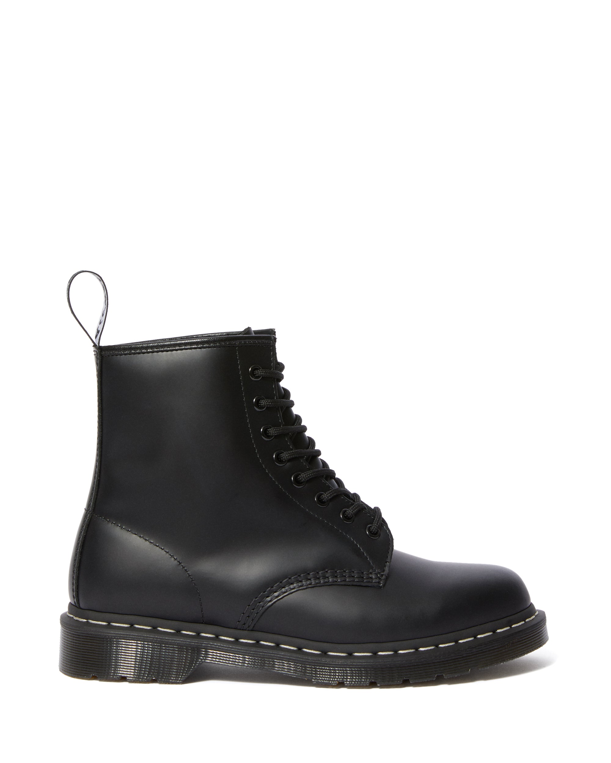 Dr. Martens 1460 White Stitch Black Smooth Leather 8-Eye Boots for Men & Women | Classic Punk Style Ankle Boots for Everyday Wear, Concerts & Street Fashion