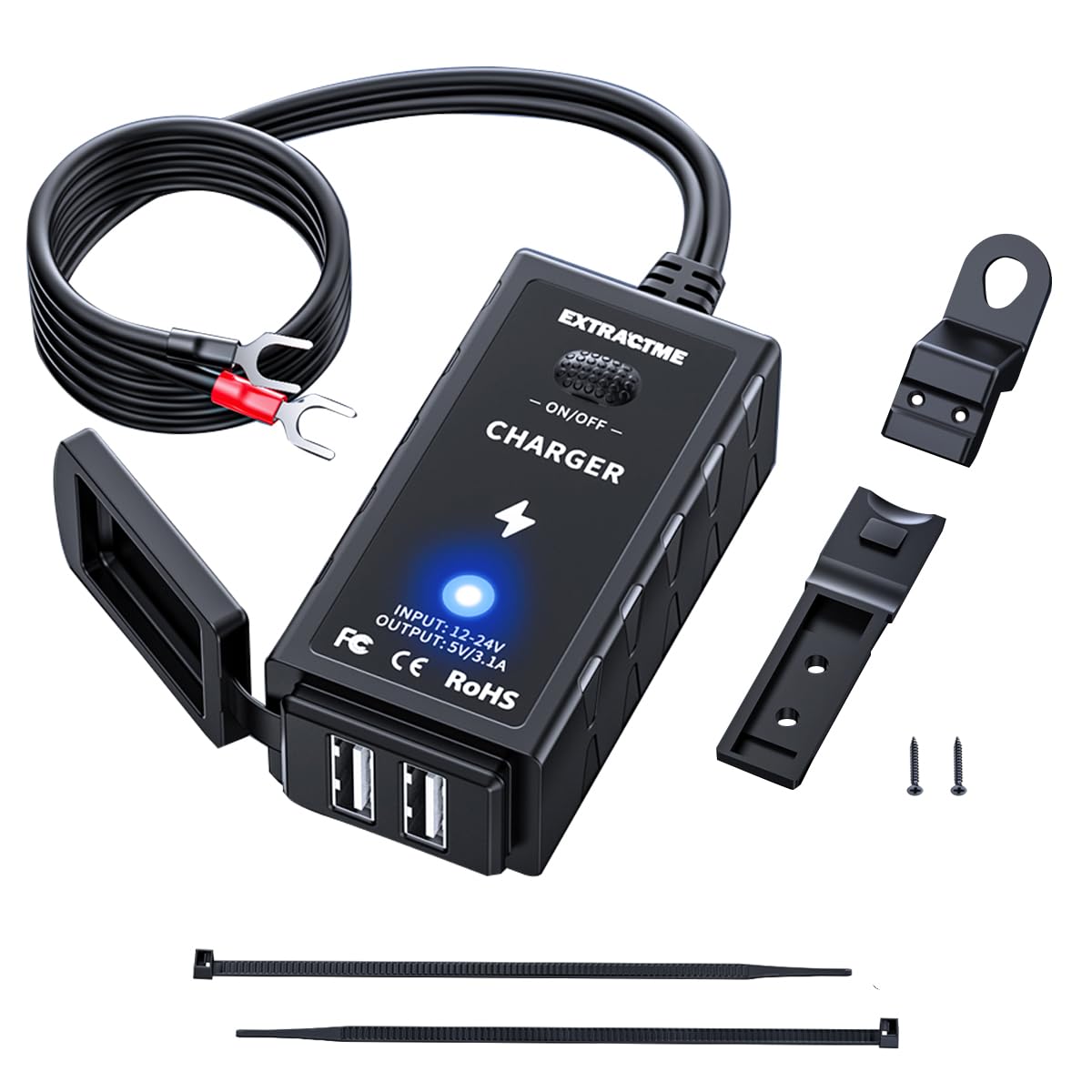 Motorcycle Phone Charger 3.1A Dual USB with Switch - Waterproof ATV Accessory for Phones & GPS