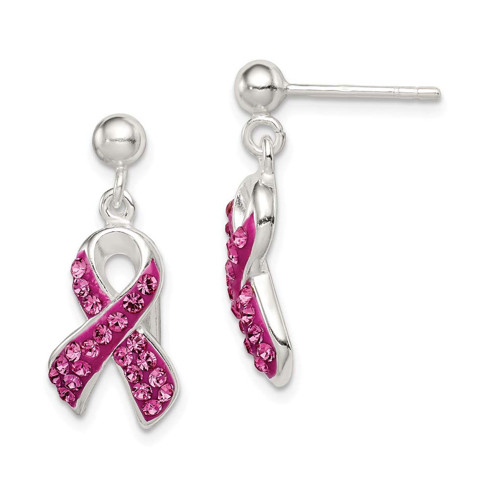 Sterling Silver Stellux Crystal Pink Awareness Ribbon Earrings for Women - Breast Cancer Support Jewelry Gift for Survivors, Fundraisers & Awareness Events