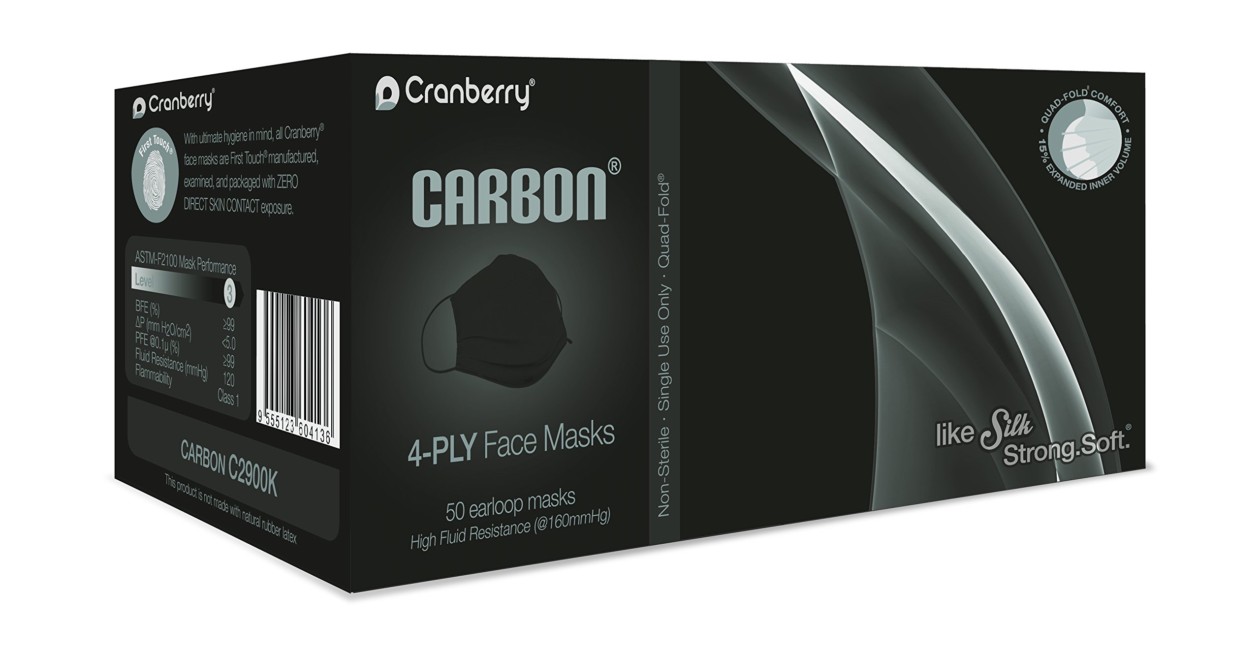 Cranberry USA C2900Kcase Carbon Earloop Face Masks - Black (400 Pack) | Disposable Protective Masks for Daily Use, Work & Travel | Comfortable & Breathable for All-Day Wear