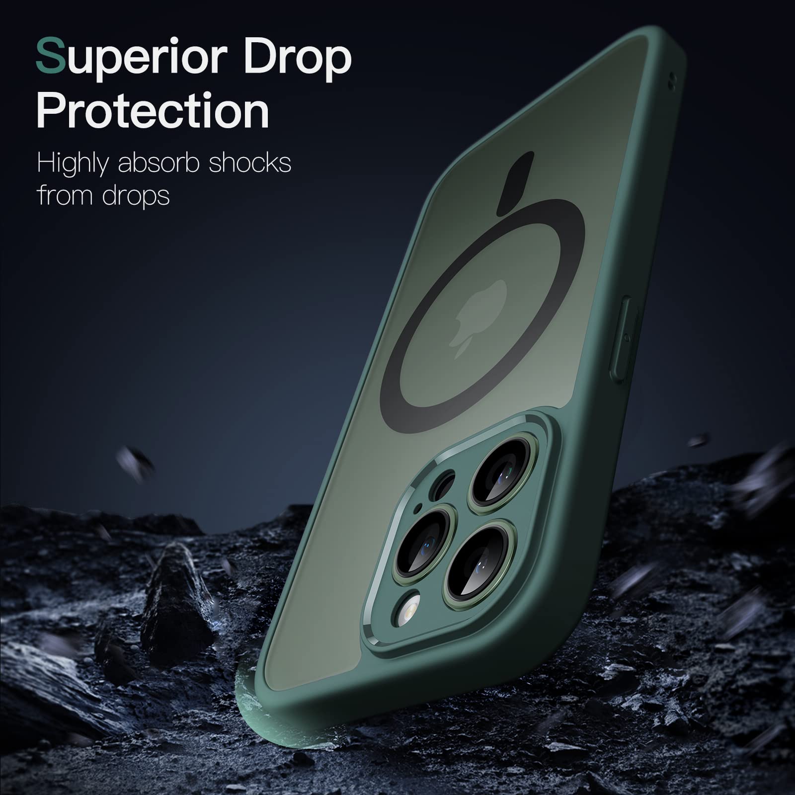 JETech Magnetic Case for iPhone 13 Pro Max 6.7-Inch | MagSafe Compatible | Translucent Matte Back | Full Protection Slim Shockproof Phone Cover (Midnight Green) | Perfect for Work, Travel & Everyday Use