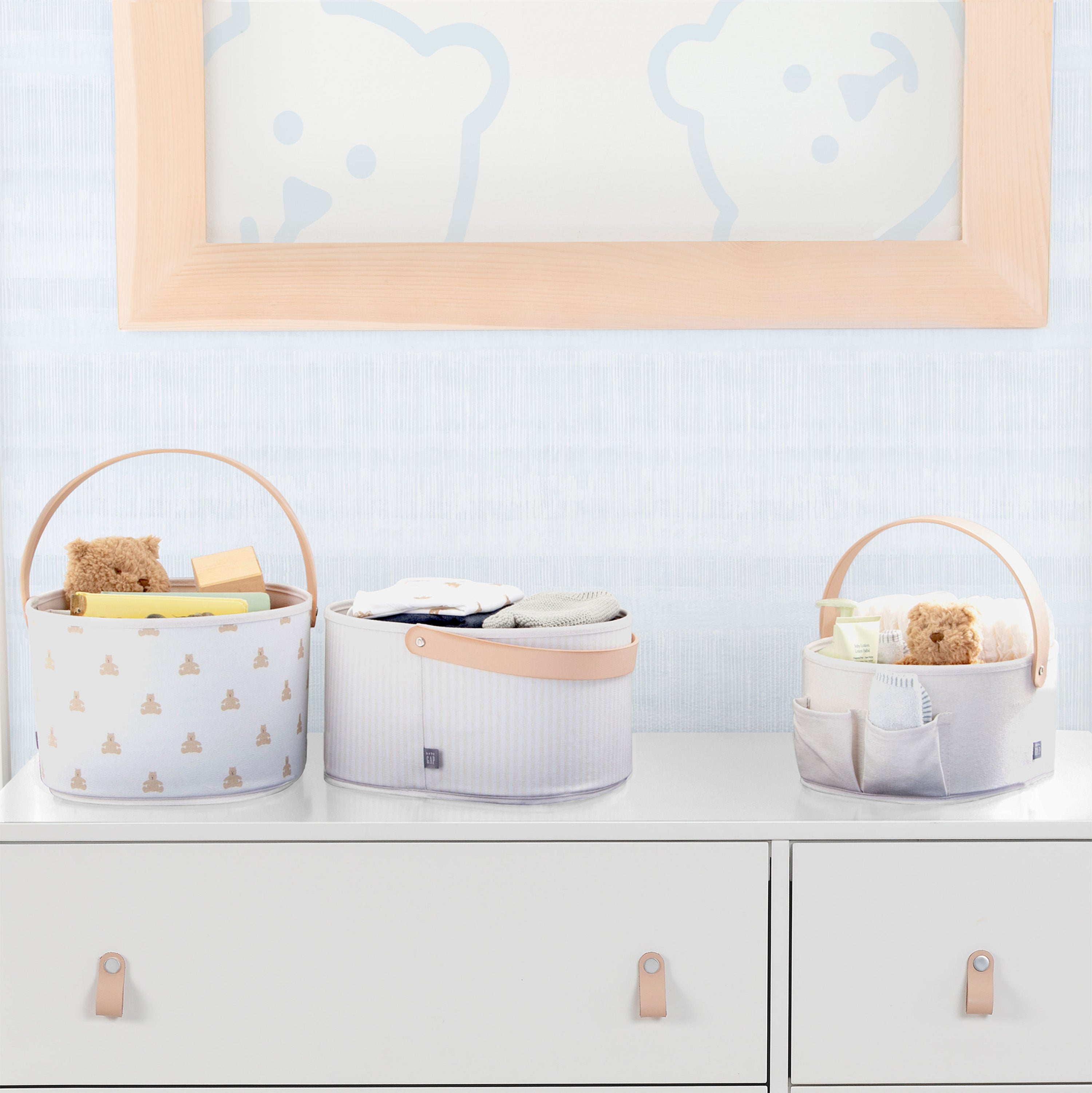 BabyGap 3-Pack Fabric Storage Bins with Handles - Foldable Organizer for Nursery, Closet & Playroom Organization