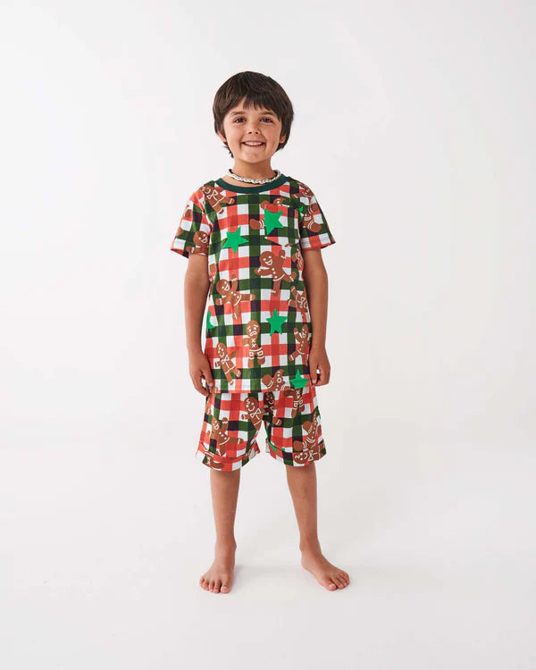 Kip & Co Gingerbread Organic Cotton Short Sleeve Tee & Shorts Pajama Set for Women - Soft & Comfortable Sleepwear for Summer Nights, Lounge Wear, and Cozy Home Relaxation