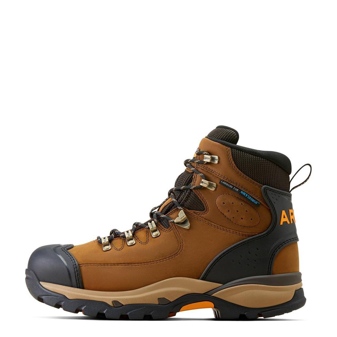Endeavor 6 Inch Carbon Toe Waterproof Work Boots for Men - Dusted Brown - Slip Resistant Safety Shoes for Construction, Warehouse & Outdoor Work