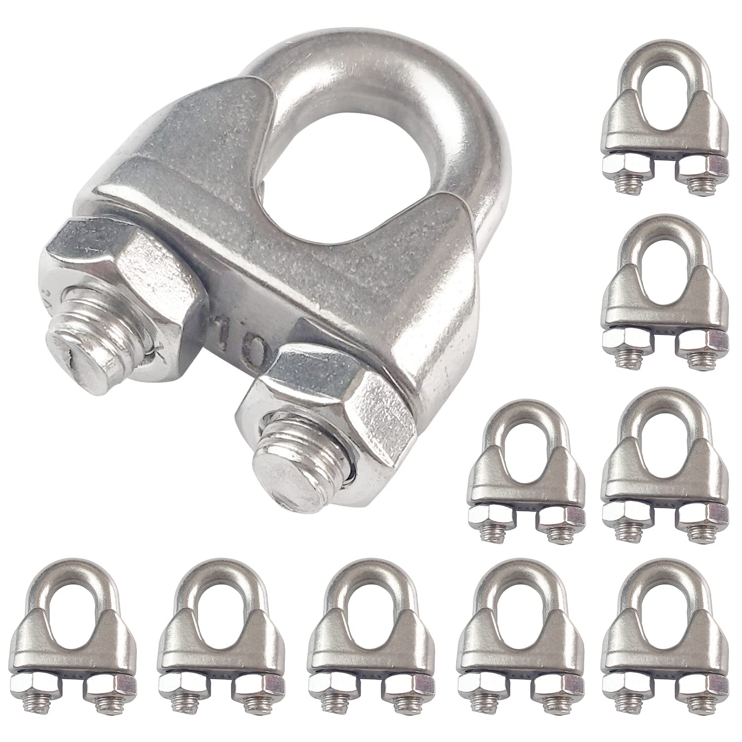 Stainless Steel M10 Wire Rope Clips (10PCs) - Heavy Duty Fasteners for Marine & Construction