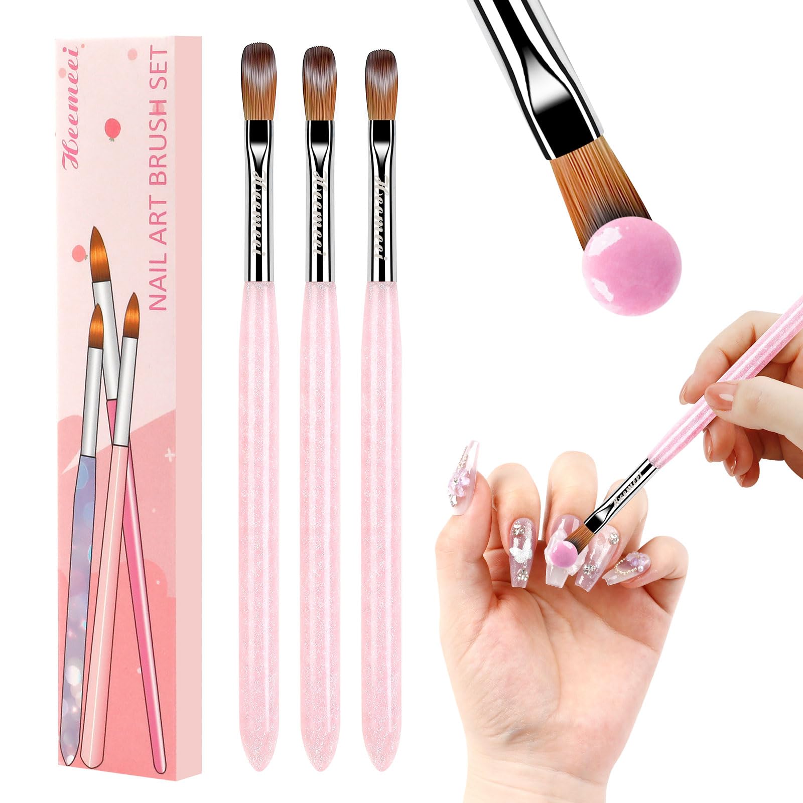 3Pcs Acrylic Nail Brush Set for Nail Art & 3D Carving - Salon & DIY Use
