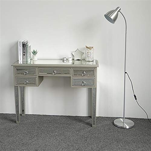 Silver Glass Finish Mirrored Writing Desk & Vanity Dressing Table for Women with Drawers - Elegant Makeup Table, Study Desk & Media Console for Bedroom, Office & Dressing Room