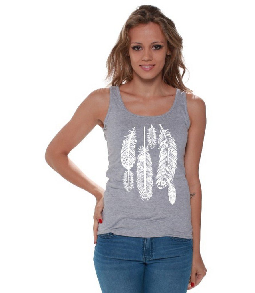 Awkwardstyles Women's Feather Print Native American Indian Style Tank Top - Soft Breathable Summer T-Shirt | Perfect for Music Festivals, Beach Outings & Boho Fashion