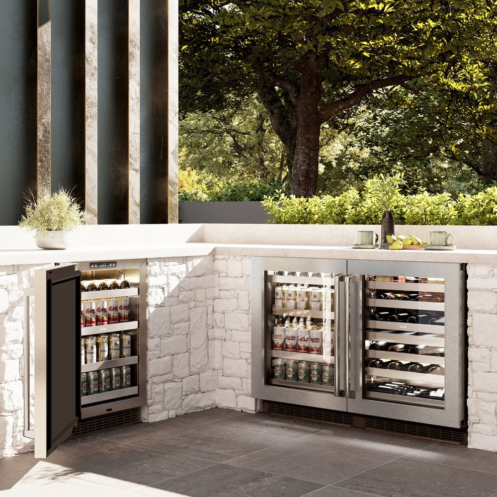 ZLINE 24 Inch Stainless Steel Beverage Refrigerator with Glass Door - Compact Drink Cooler for Home, Office, or Bar Use - Perfect for Soda, Beer, and Wine Storage