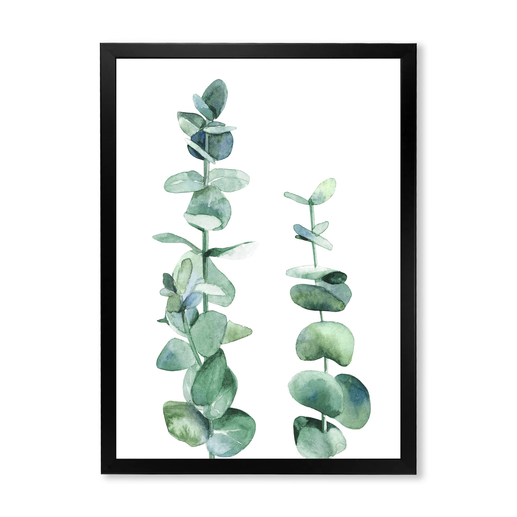 DesignQ Silver Blue Eucalyptus Branch Tropical Framed Wall Art - Modern Botanical Home Decor for Living Room, Bedroom & Office