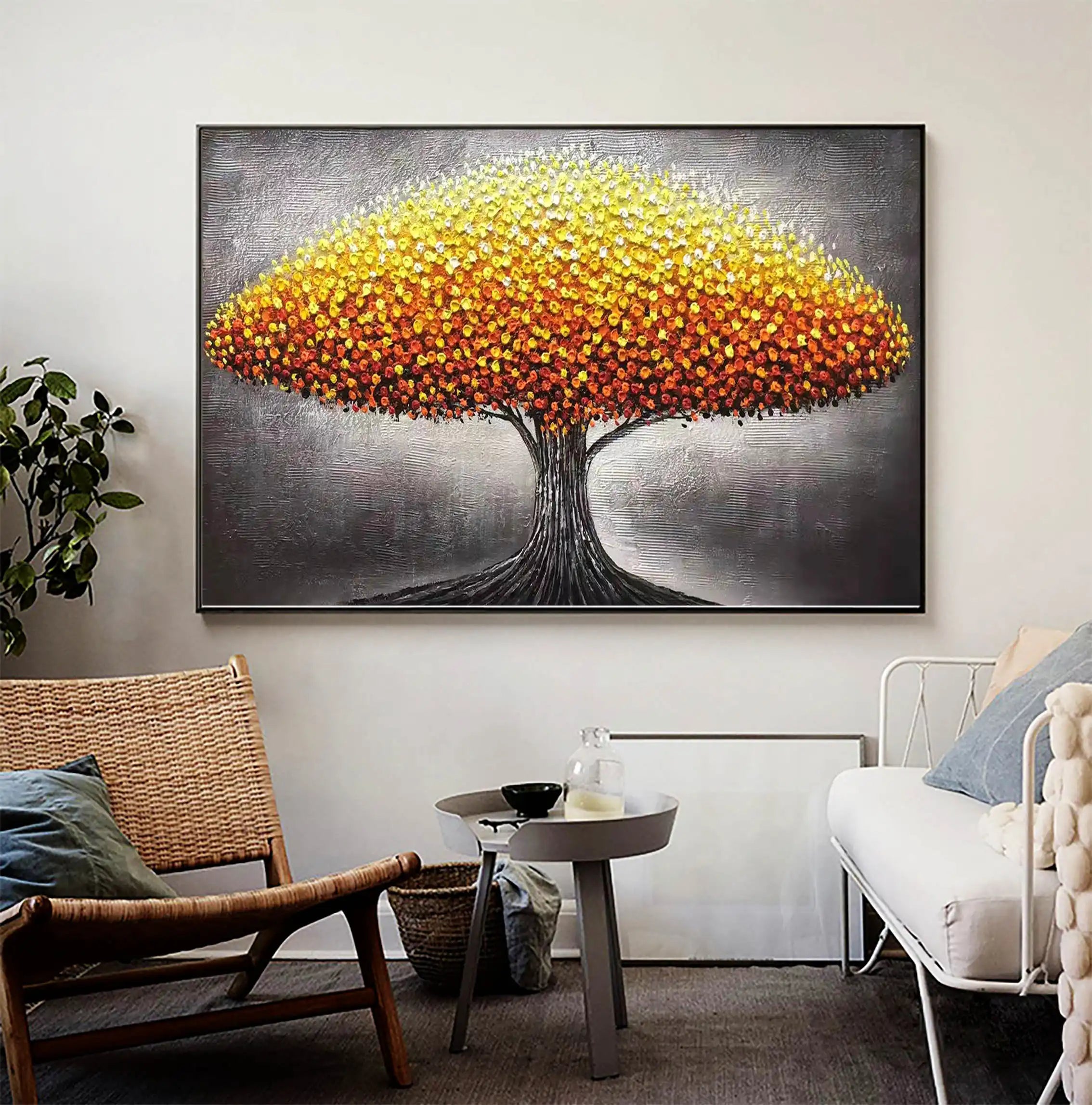 Beautiful Flower and Tree Painting #FT020 - Handmade Canvas Art for Home Decor, Living Room, Bedroom & Office Wall