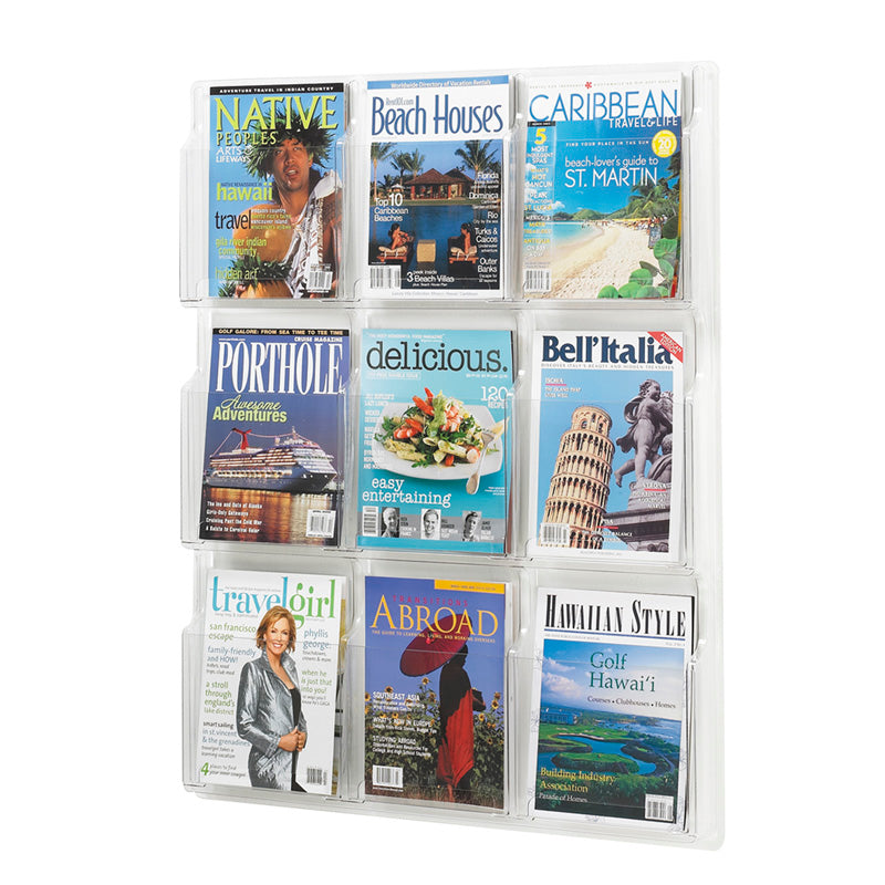 9 Pack Clear Acrylic Magazine Holders - Sleek & Durable for Home, Office, or Retail Display - Perfect for Organizing Magazines, Books, and Brochures