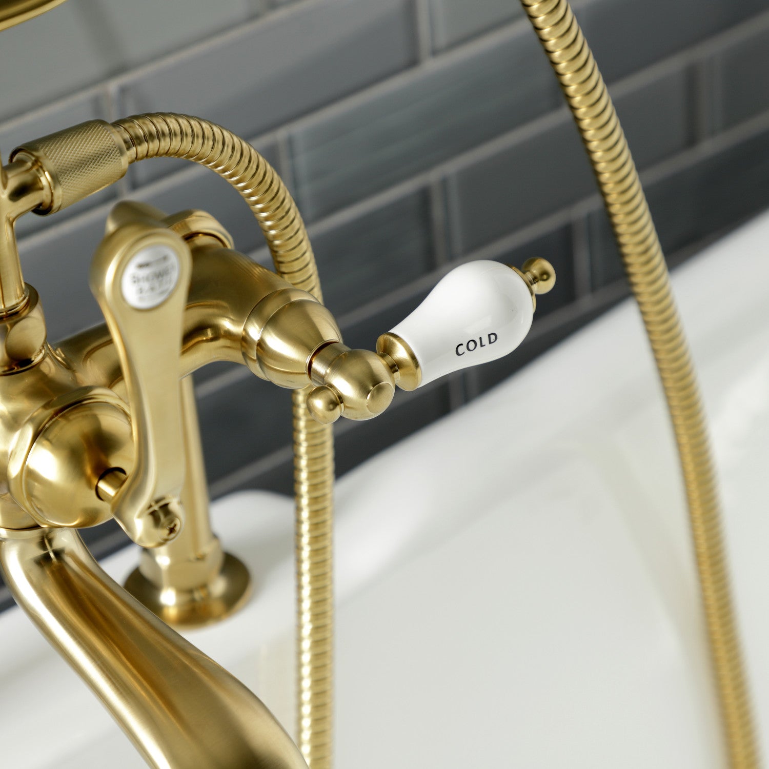 Vintage Clawfoot Tub Faucet with Hand Shower - 3-Handle 2-Hole Deck Mount in Brushed Brass for Bathroom & Spa Relaxation | Aqua AE107T7