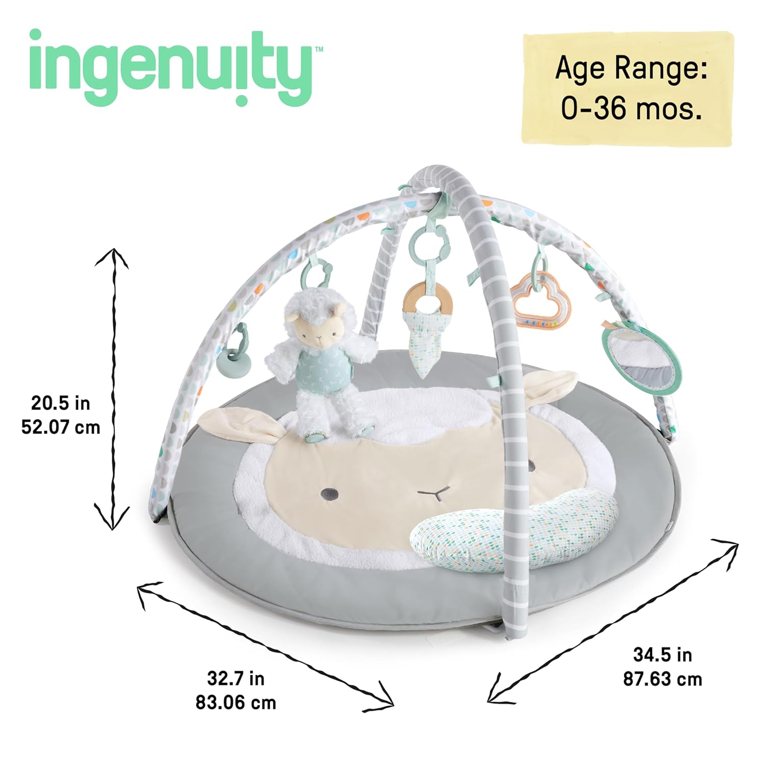 Ingenuity Sheppy's Spot Plush Activity Gym for Babies - Soft & Interactive Playmat with Hanging Toys for Tummy Time, Sensory Development & Early Learning - Perfect Nursery Gift for Newborns & Infants