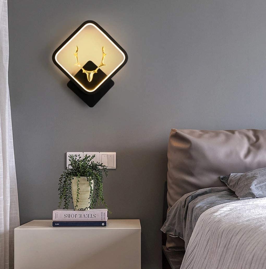 YKLL 15W LED Modern Deer Wall Light - Minimalist Iron Acrylic Sconce for Bedroom, Living Room, Hallway & Staircase - Warm White Bedside Decor Lamp - Perfect for Ambient Lighting and Home Decoration