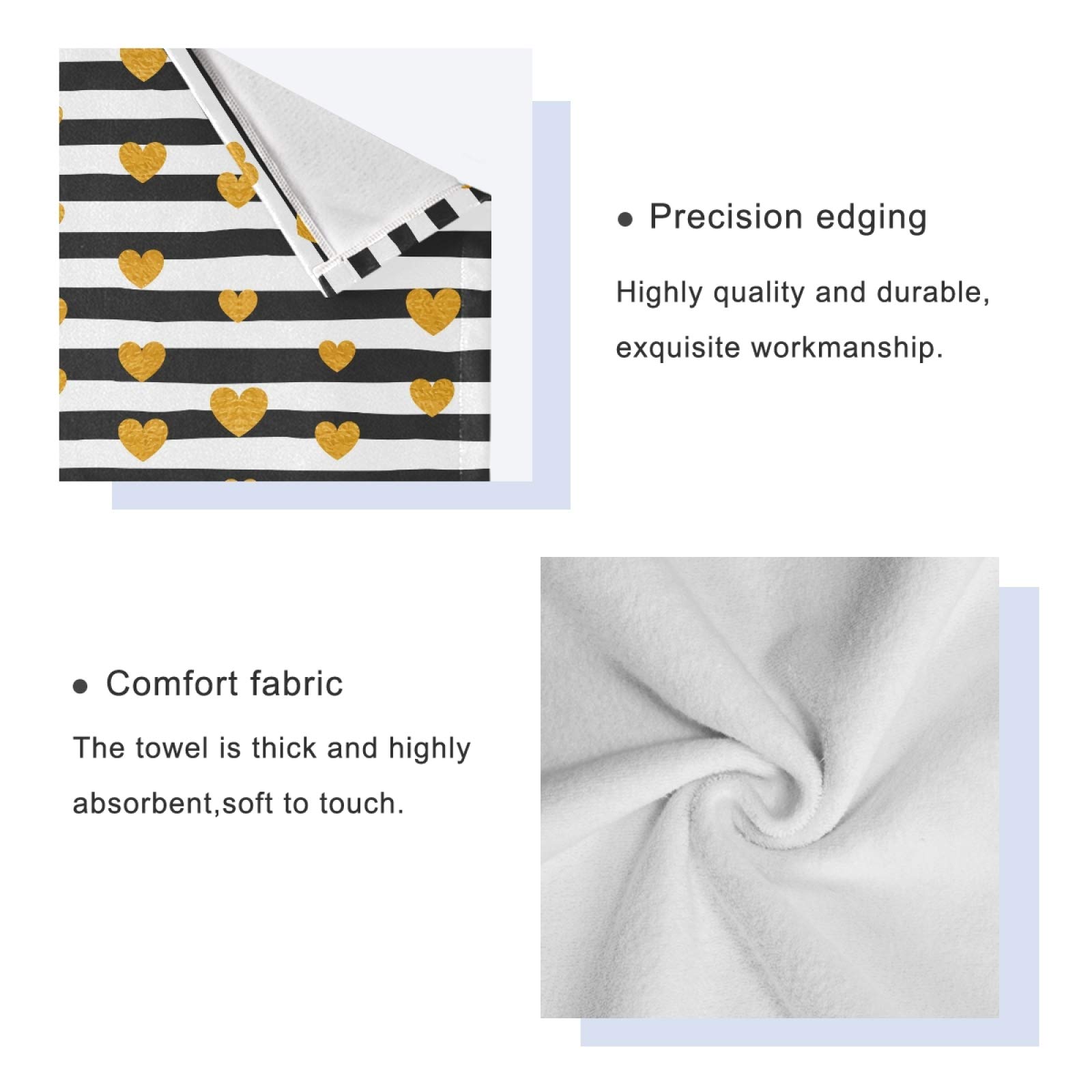 Premium Gold Hearts Bath Towels Set - Ultra Absorbent & Soft Luxury Towels for Home, Spa, and Hotel Decor - 3 Piece Bath, Hand, and Washcloth Set - Perfect for Gifts, Guest Bathrooms & Cozy Self-Care Moments