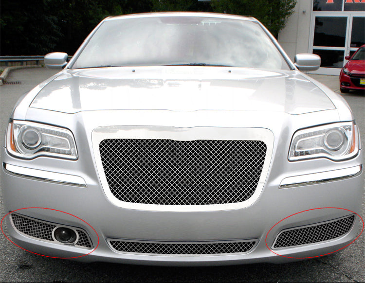 APS Polished Stainless Steel Fog Light Grilles for Chrysler 300 2011-2014 (Version 2) - Compatible with Adaptive Cruise Control | Durable Protection & Enhanced Style for Night Driving and Bad Weather