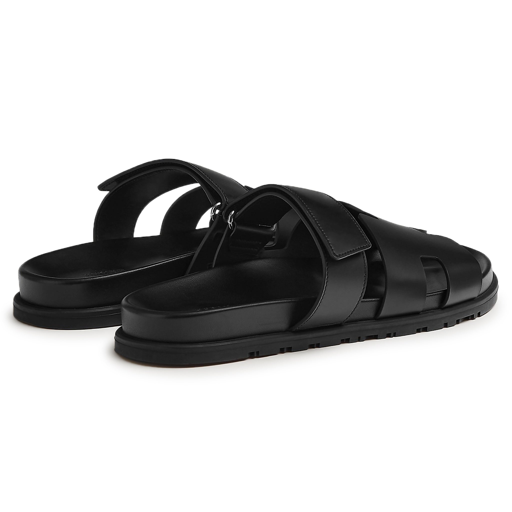 Hermès Paris Chypre Leather Black Sandals for Women - Luxury Designer Slide Sandals with Leather Straps - Perfect for Summer, Beach, and Casual Outings