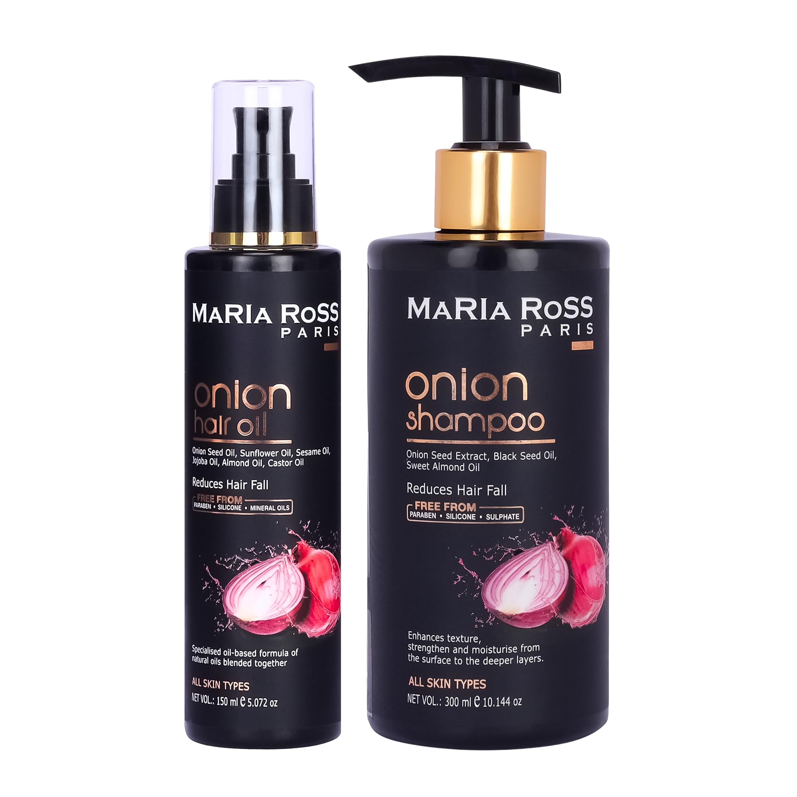 Maria Ross Onion Oil & Shampoo Combo for Hair Growth - Anti Hair Fall Treatment for Men & Women (150ml Onion Hair Oil + 300ml Shampoo) - Promotes Thicker, Stronger Hair for Daily Hair Care Routine