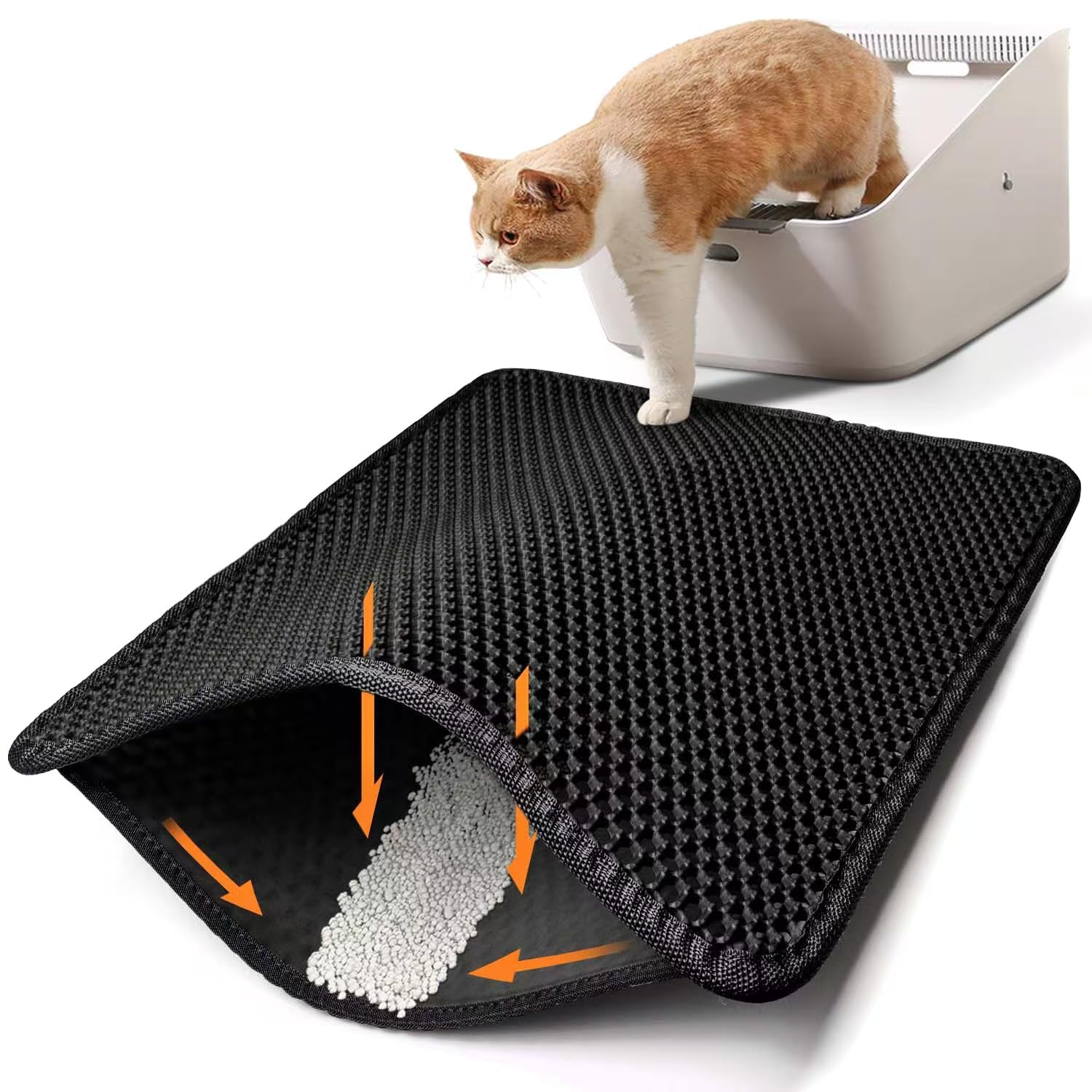 Premium Cat Litter Mat with Honeycomb Double Layer Design - Waterproof & Urine Proof Litter Trapping Mat for Scatter Control - Washable & Easy Clean for Less Waste - Perfect for Multi-Cat Homes & Small Spaces